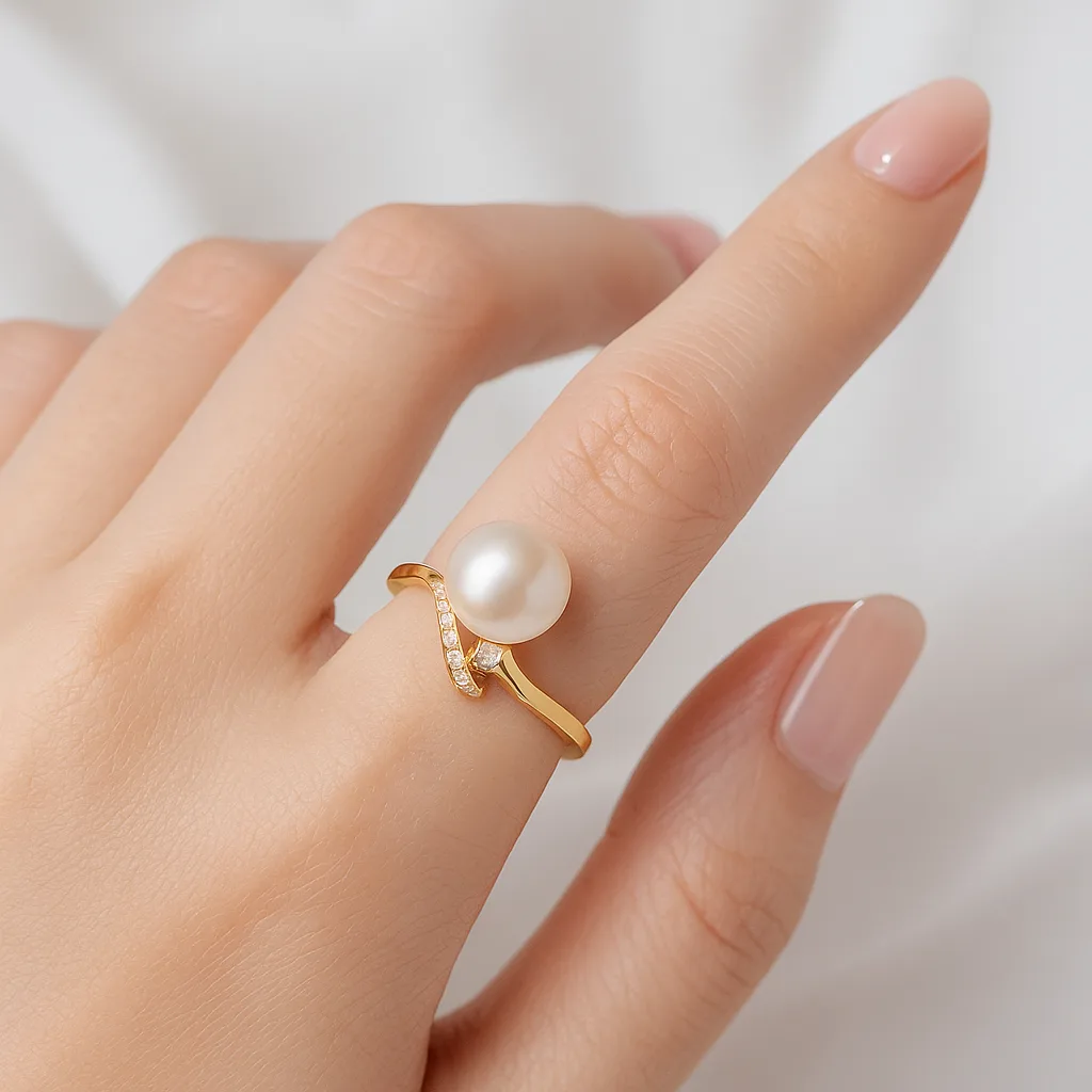 NHẪN NGỌC TRAI TỰ NHIÊN VÀNG 18K 8.5MM